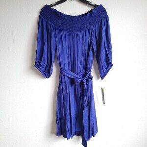 New Gianni Bini "Alice" Off-The-Shoulder Cobalt Blue Tie Waist Ruffle Hem Dress